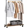 Mobiel kledingrek - rustiek heavy-duty - 1 rail - industrieel design - bruin