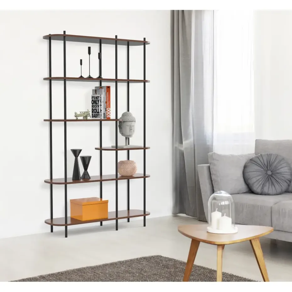 Moderne metalen en bruin houten etagère