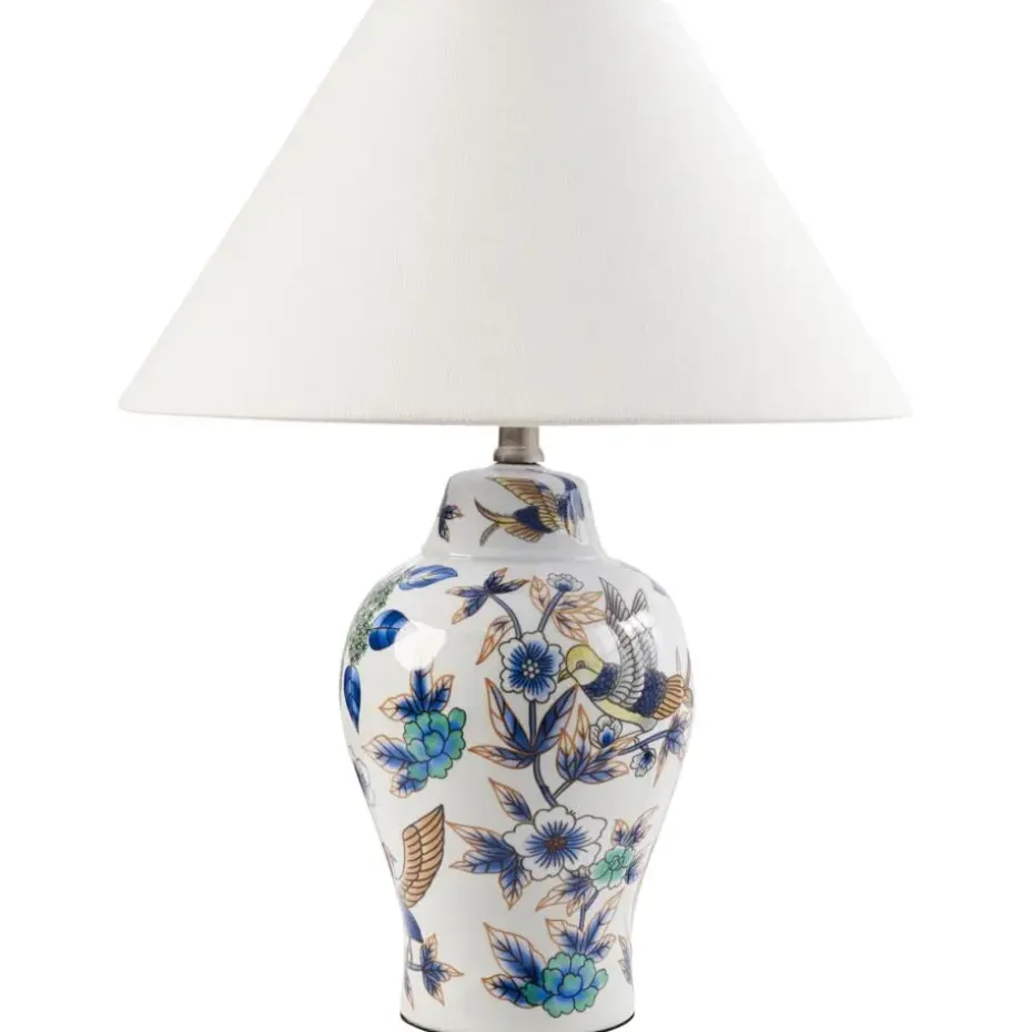 MORACA - Tafellamp - Wit/Blauw - Porselein/Linnen