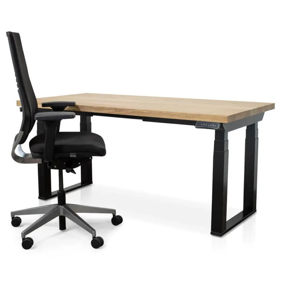 MRC PRO Solid zit-sta bureau massief eiken blad 140x80 zwart NEN-EN527
