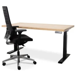 MRC Zit-sta bureau massief eiken blad 180x90 zwart frame NEN-EN 527