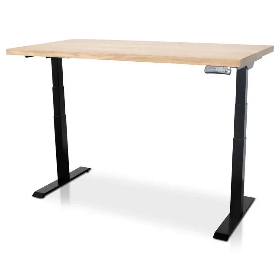 MRC Zit-sta bureau massief eiken blad 180x90 zwart frame NEN-EN 527
