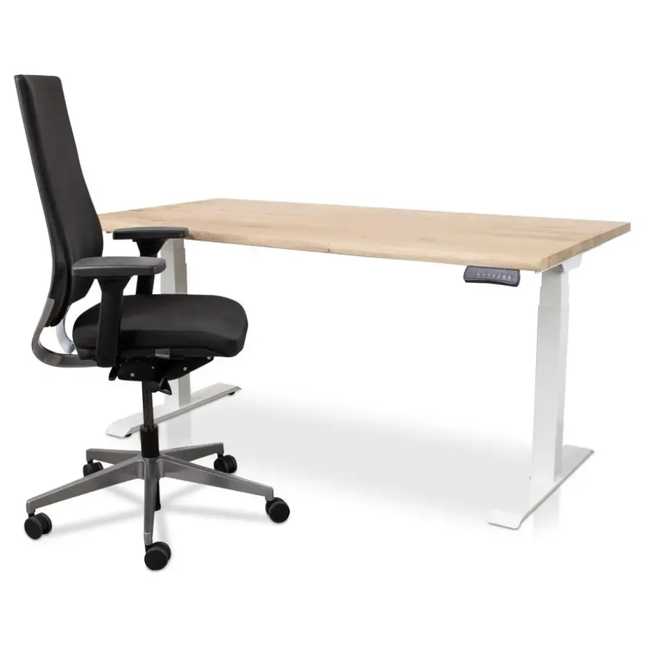MRC Zit-sta bureau massief boomstam blad 120x80 wit frame NEN-EN 527