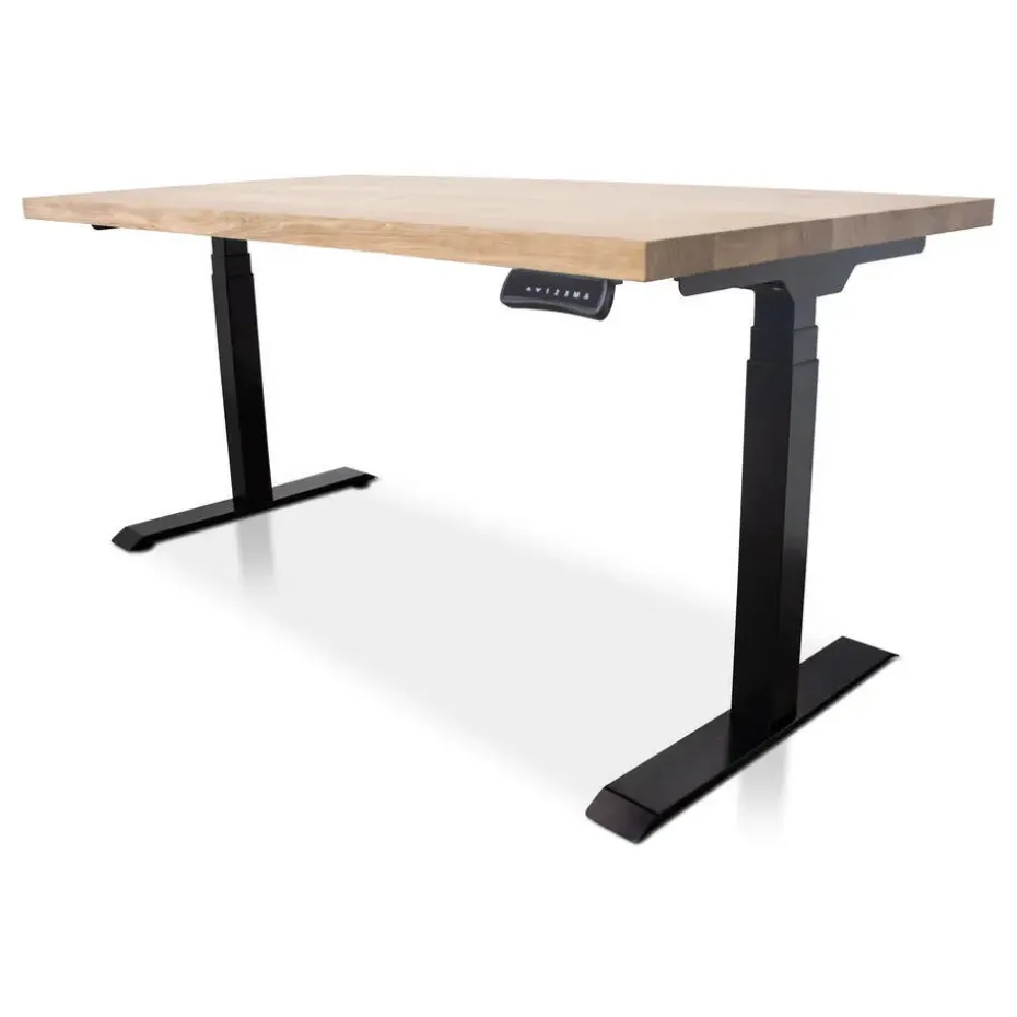 MRC Zit-sta bureau massief eiken blad 160x80 zwart frame NEN-EN 527