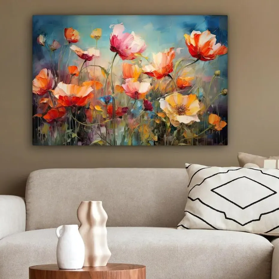 MuchoWow Canvas Schilderij 90x60cm Bloemen Watercolor Kunst