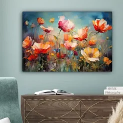 MuchoWow Canvas Schilderij 90x60cm Bloemen Watercolor Kunst
