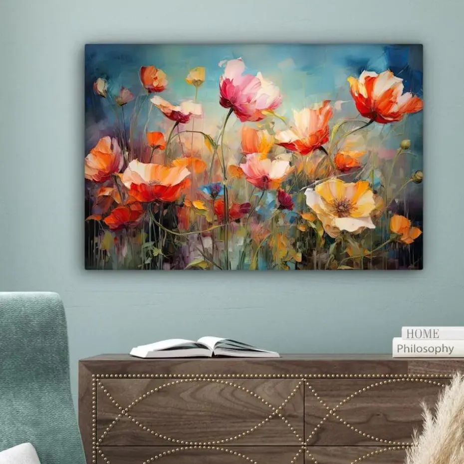 MuchoWow Canvas Schilderij 90x60cm Bloemen Watercolor Kunst