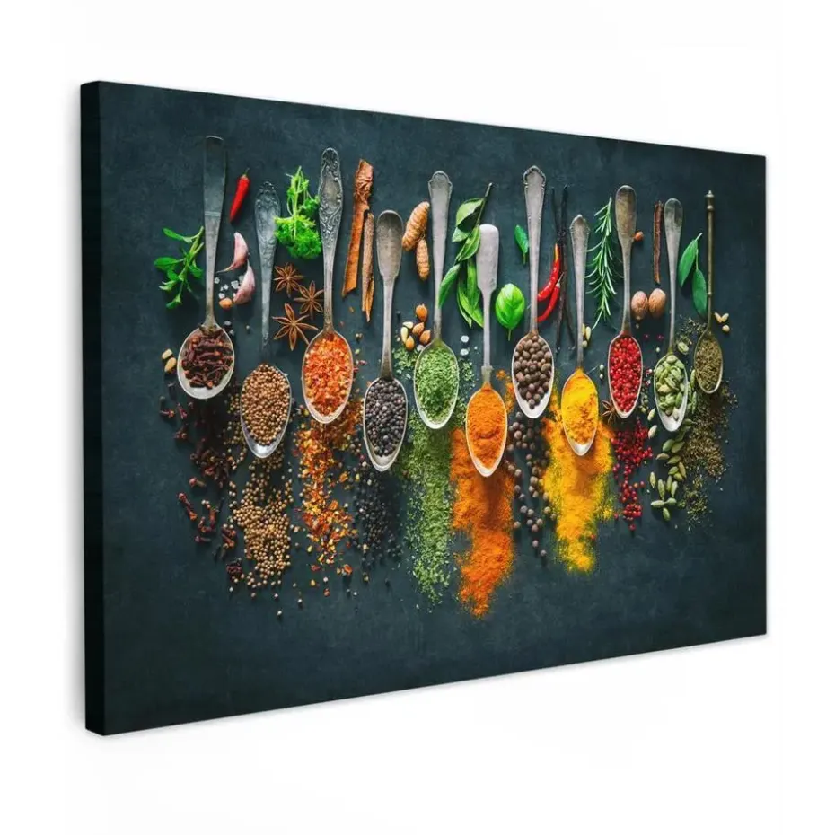 MuchoWow Canvas Schilderij 90x60cm Kruiden Specerijen Lepels