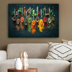 MuchoWow Canvas Schilderij 90x60cm Kruiden Specerijen Lepels