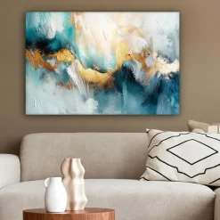 MuchoWow Canvas Schilderij 90x60cm Abstract Kunst Gold Blauw