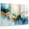 MuchoWow Glasschilderij 90x60cm Abstract Kunst Gold Blauw