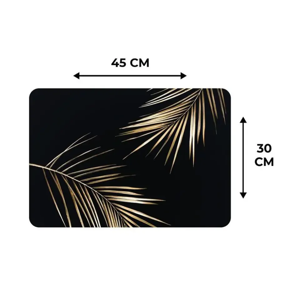 MuchoWow Placemat (6stuks) 45x30cm Bladeren Planten Goud Zwart