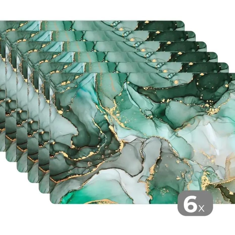 MuchoWow Placemat (6stuks) 45x30cm Goud Marmer Groen Luxe