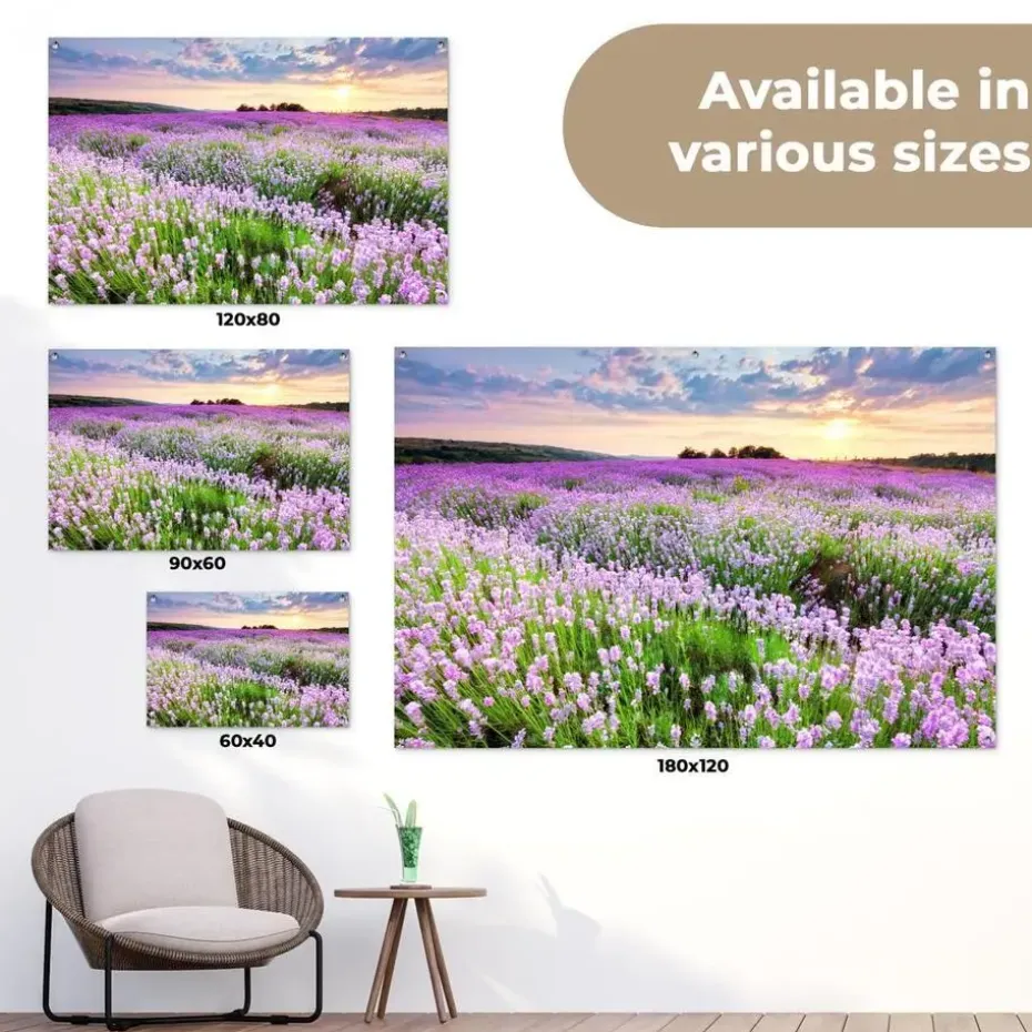 MuchoWow Tuinposter 180x120cm Bloemen Lavendel Paars Lucht