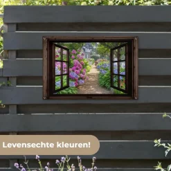MuchoWow Tuinposter 90x60cm Hortensia Doorkijk Bloemen Paars
