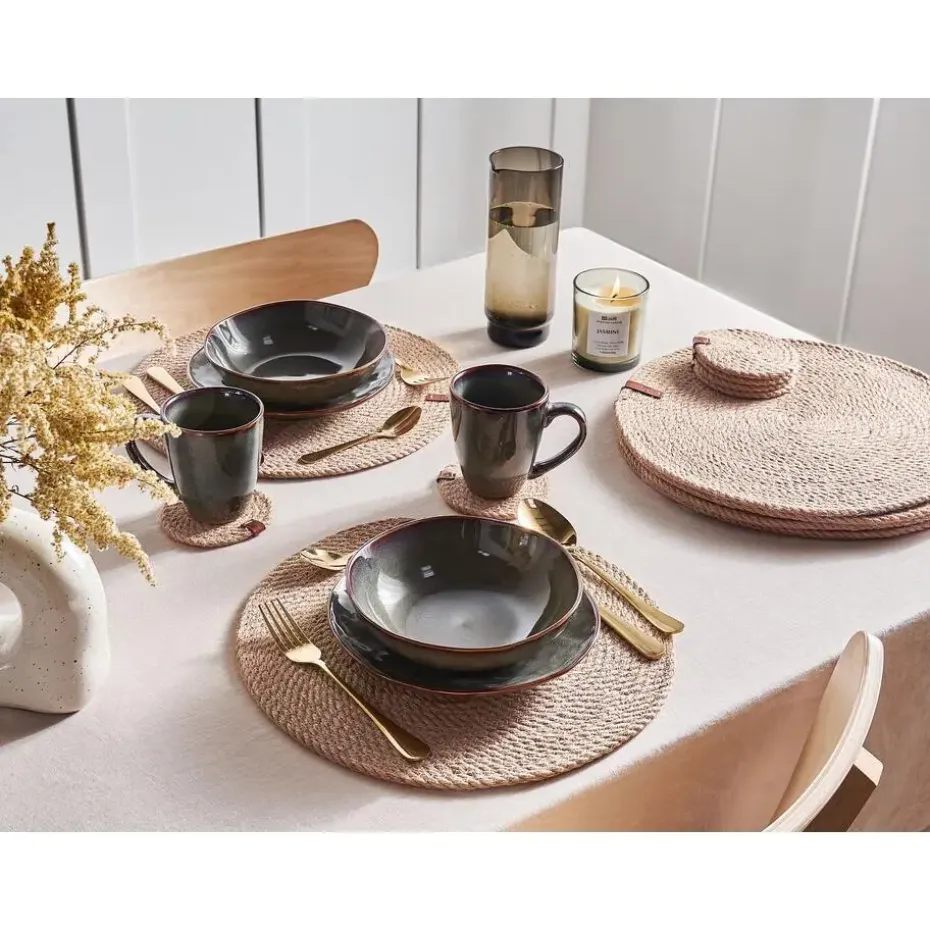 MUNTRIES - Set van 12 placemats en onderzetters - Natuurlijk - Jute