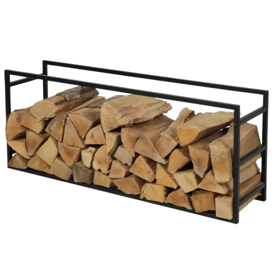 Nordix Houtrek Haardhout Opslag Binnen en Buiten Brandhout Rek Zwart 100x25x40cm