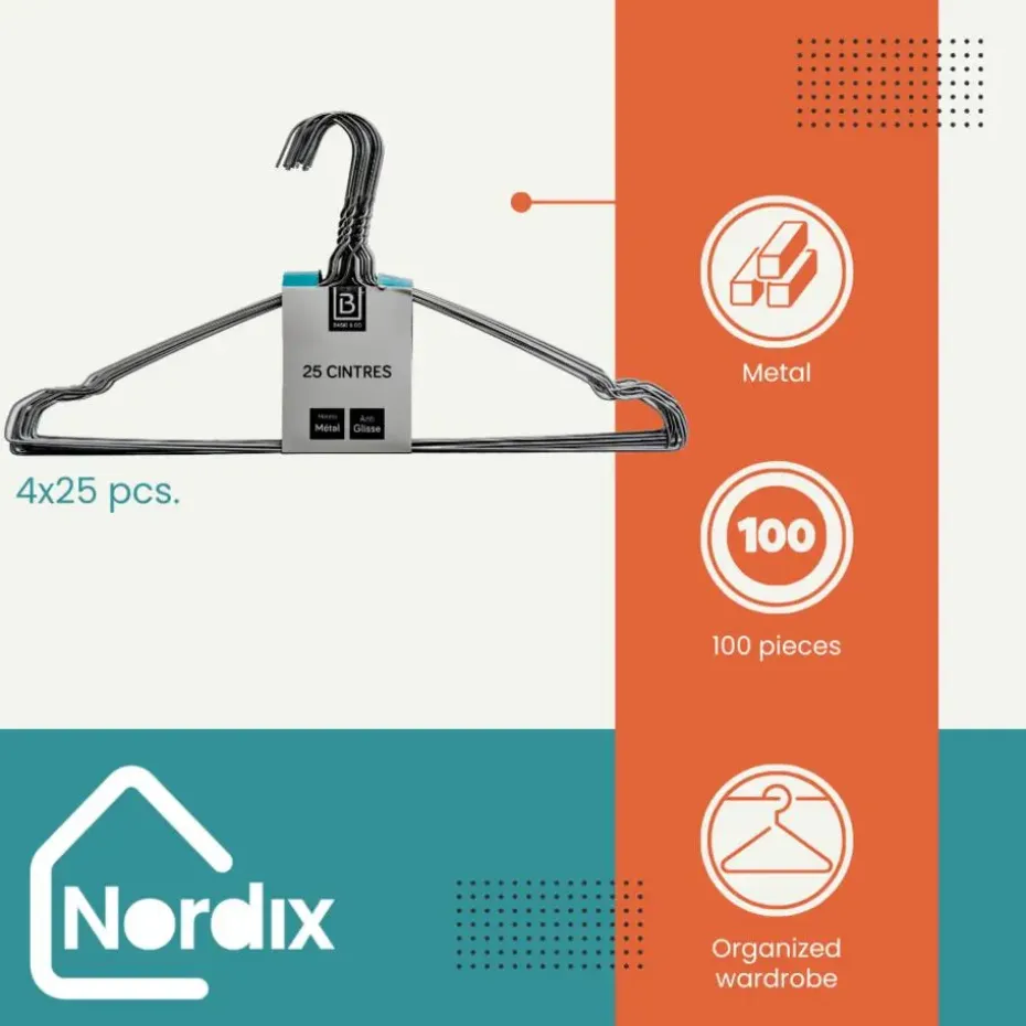 Nordix Kledinghangers set 100 stuks Metaal Zwart Draadhanger Kleerhangers