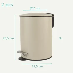 Nordix Pedaalemmer 3 Liter 2 stuks Badkamer Toilet Beige Metaal