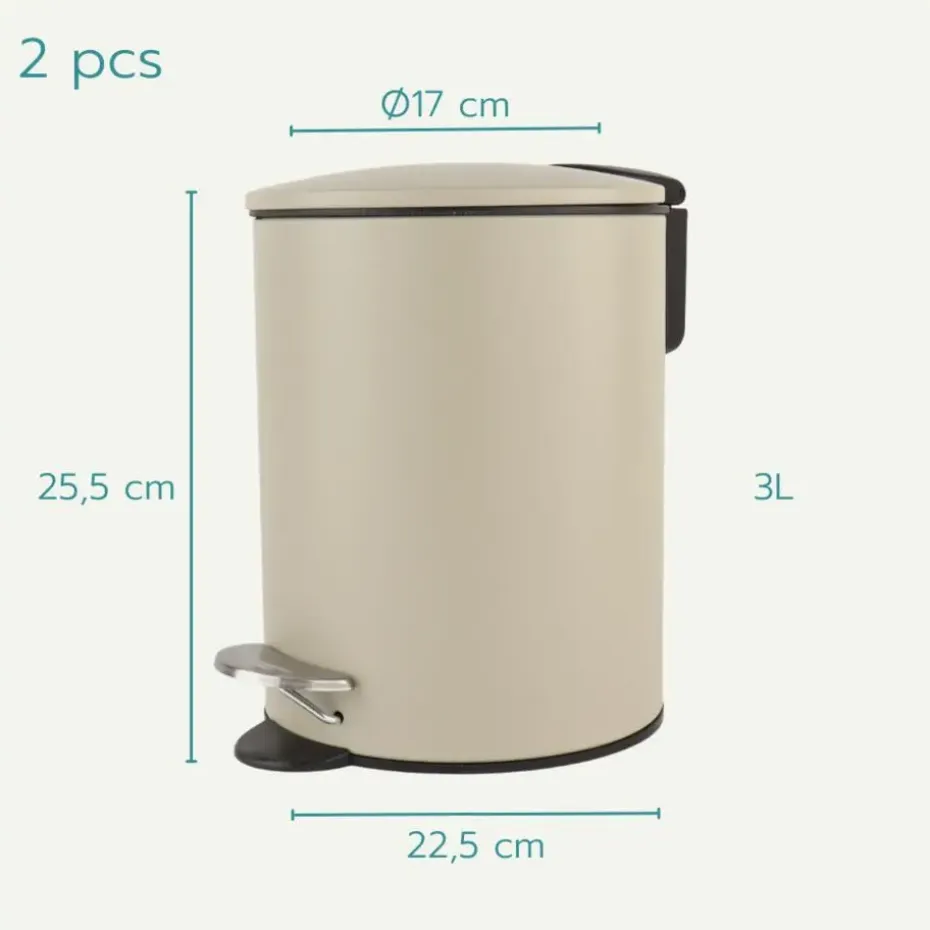 Nordix Pedaalemmer 3 Liter 2 stuks Badkamer Toilet Beige Metaal