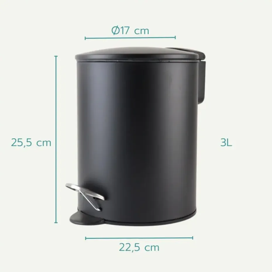 Nordix Pedaalemmer 3 Liter Badkamer Toilet Zwart Metaal