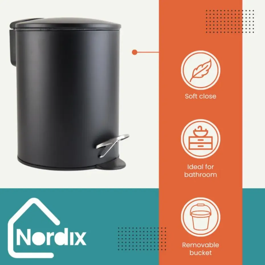 Nordix Pedaalemmer 3 Liter Badkamer Toilet Zwart Metaal