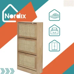 Nordix Schoenenkast met 3 Lades Schoenen Opbergsysteem Rotan Bruin Hout
