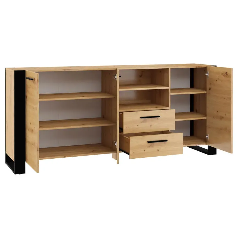 NUKA D dressoir 197 cm zwart artisan eiken
