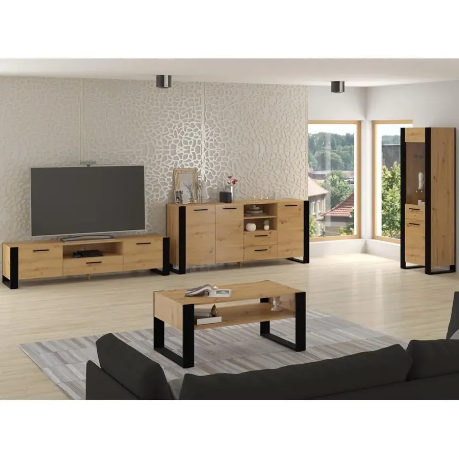 NUKA D dressoir 197 cm zwart artisan eiken