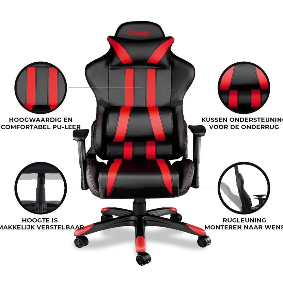 Ocazi Chicago Gaming stoel - Bureaustoel - Zwart/Rood
