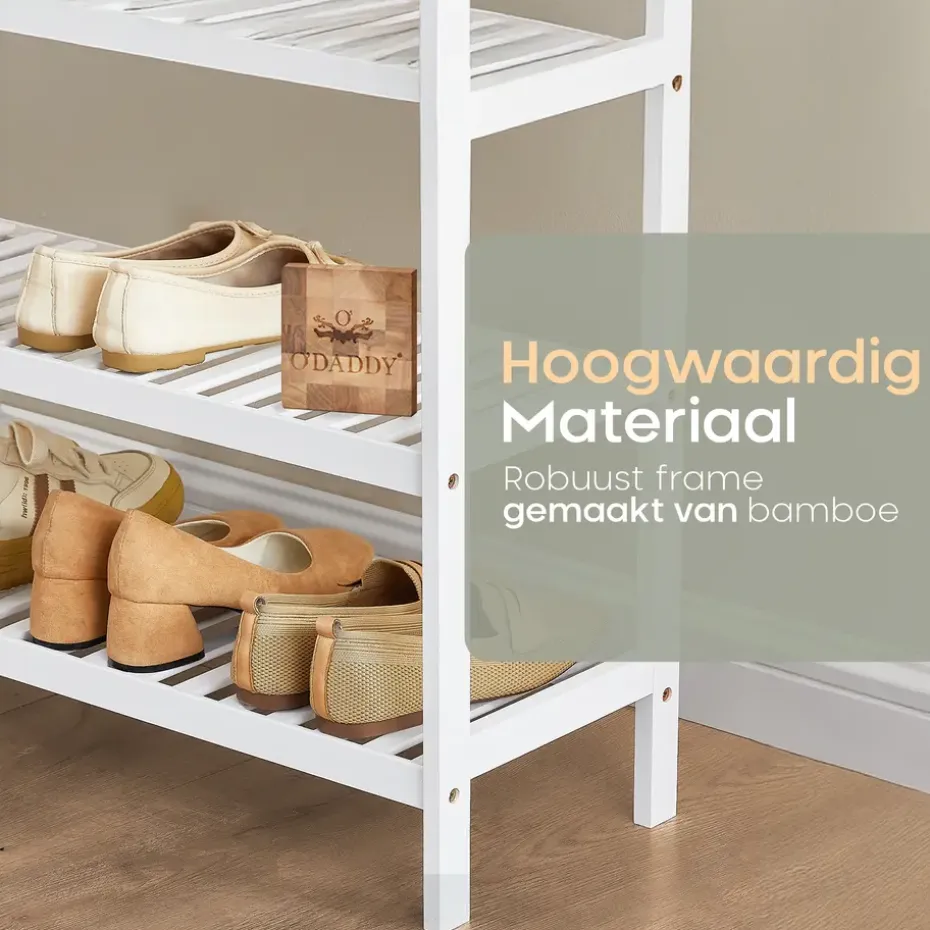 O'DADDY Bamboe Schoenenrek - 3 Laags - Voor 12 Paar - Wit - 70x26x55 cm