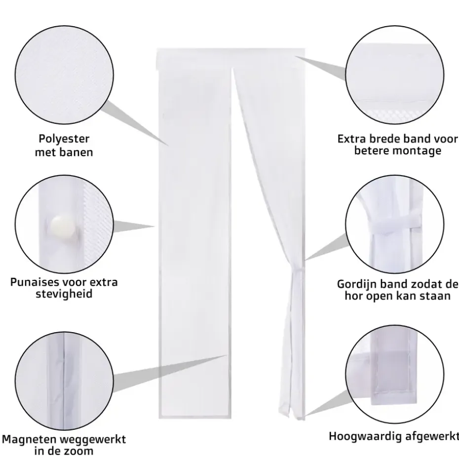O’DADDY Deurgordijn – Magnetisch Vliegengordijn - 100x230cm – hor Wit