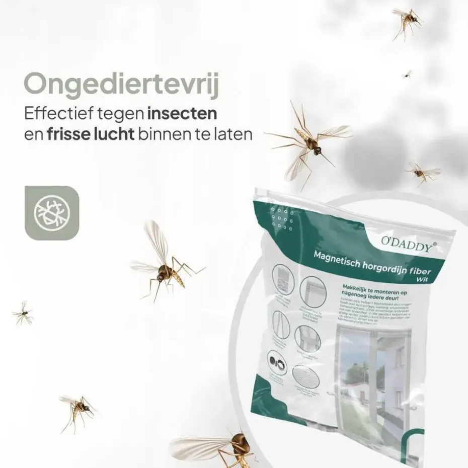 O'DADDY Deurgordijn Deluxe FIBER 100x260 - Magnetisch Vliegengordijn Wit