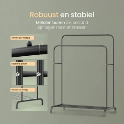 O'DADDY Dubbel Kledingrek Metaal Zwart met Schoenenrek 110x54x(130-150)cm