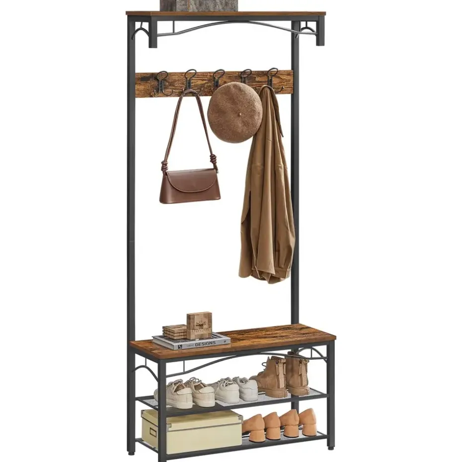 O’DADDY Kapstok met Schoenenrek – 15 Haken – 2-Laags – 80x32x178,5 cm