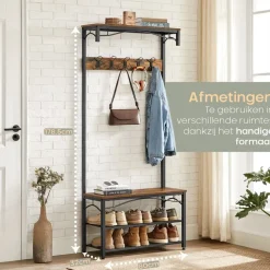 O’DADDY Kapstok met Schoenenrek – 15 Haken – 2-Laags – 80x32x178,5 cm