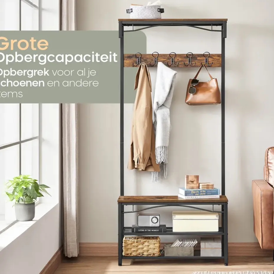 O’DADDY Kapstok met Schoenenrek – 15 Haken – 2-Laags – 80x32x178,5 cm