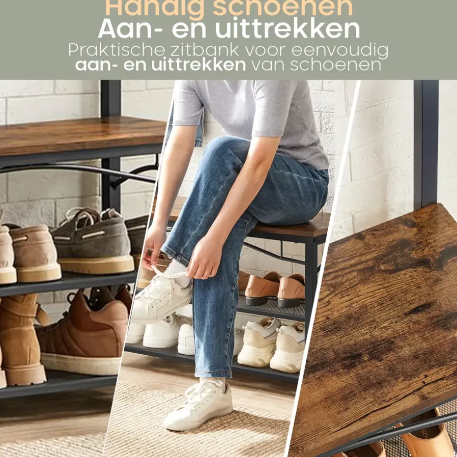 O’DADDY Kapstok met Schoenenrek – 15 Haken – 2-Laags – 80x32x178,5 cm