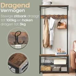 O’DADDY Kapstok met Schoenenrek – 15 Haken – 2-Laags – 80x32x178,5 cm