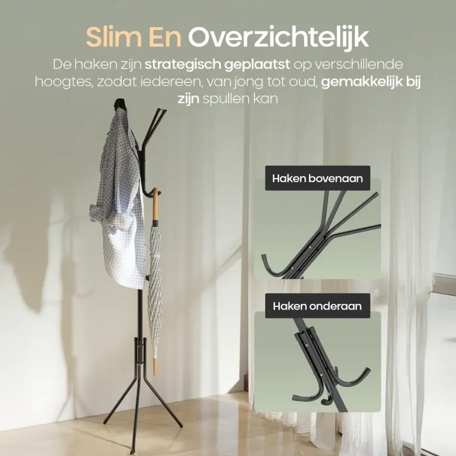 O'DADDY® Kapstok Staand - Opbergrek - 12 Haken - Vrijstaand Garderoberek