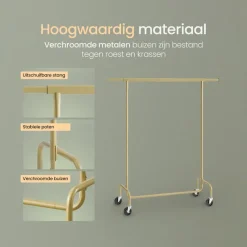 O'DADDY Kledingrek op Wielen - 130 Kg Draagvermogen - Verchroomd Metaal
