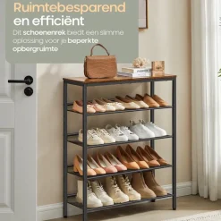 O'DADDY Schoenenrek 5-Laags - Industrieel Design - Bruin Hout/Zwart Metaal