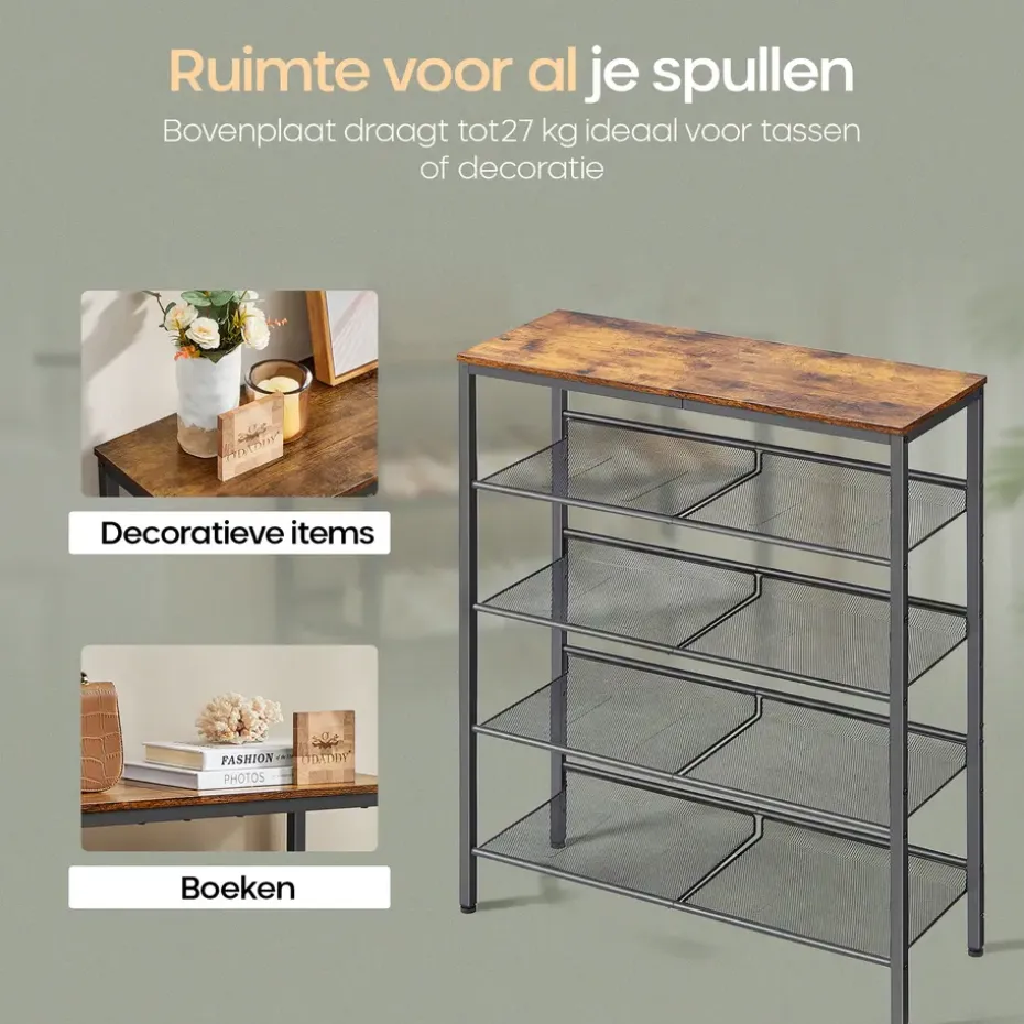 O'DADDY Schoenenrek 5-Laags - Industrieel Design - Bruin Hout/Zwart Metaal