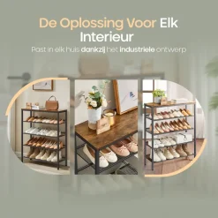 O'DADDY Schoenenrek 5-Laags - Industrieel Design - Bruin Hout/Zwart Metaal