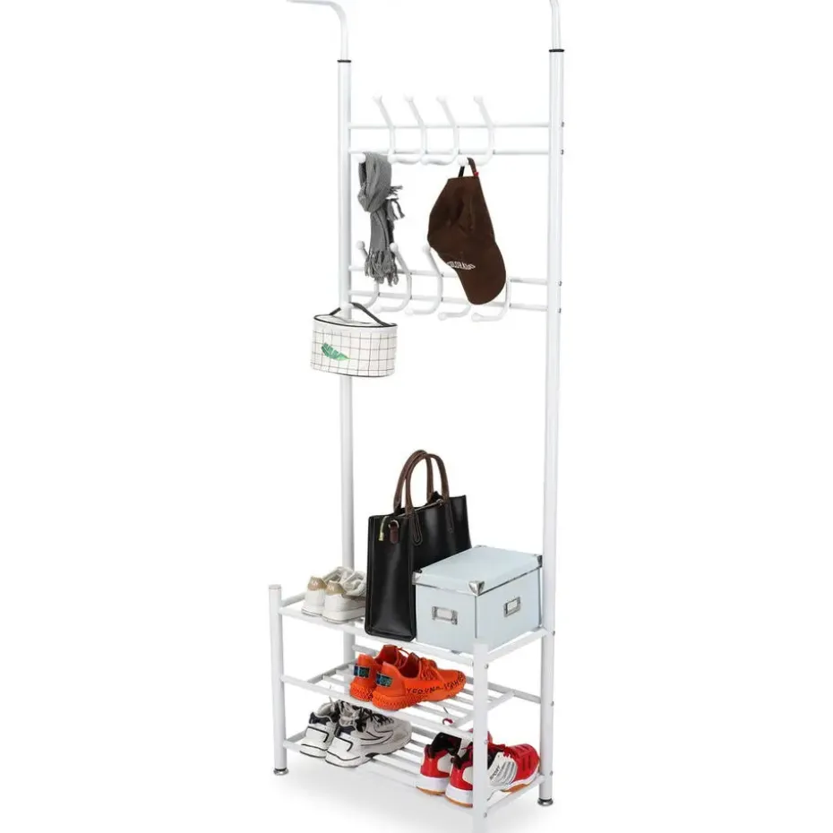 O'DADDY Staande Kapstok met Schoenenrek - Wit- 66x30x190 cm