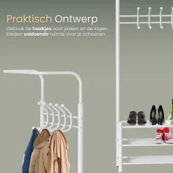 O'DADDY Staande Kapstok met Schoenenrek - Wit- 66x30x190 cm