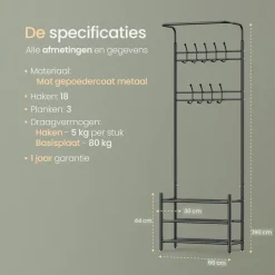 O'DADDY Staande Kapstok met Schoenenrek - Zwart Metaal