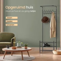 O'DADDY Staande Kapstok met Schoenenrek - Zwart Metaal