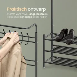 O'DADDY Staande Kapstok met Schoenenrek - Zwart Metaal