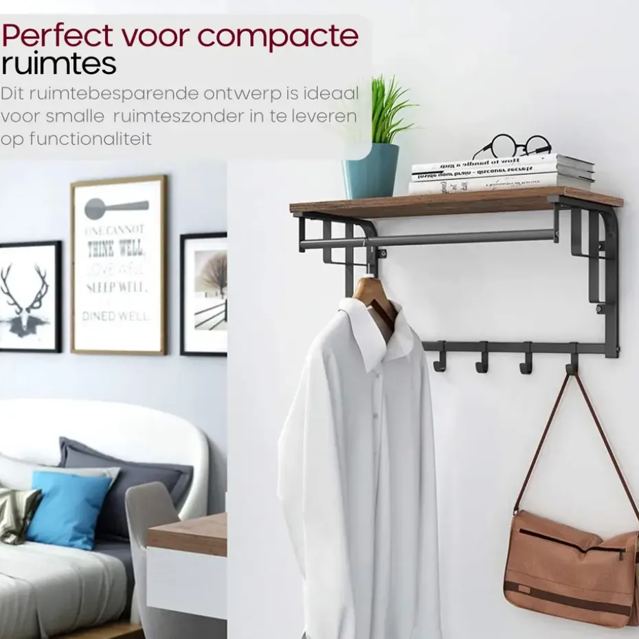 O'DADDY Wandkapstok met 5 Haken - 66x30x27 cm - Hangend - Bruin